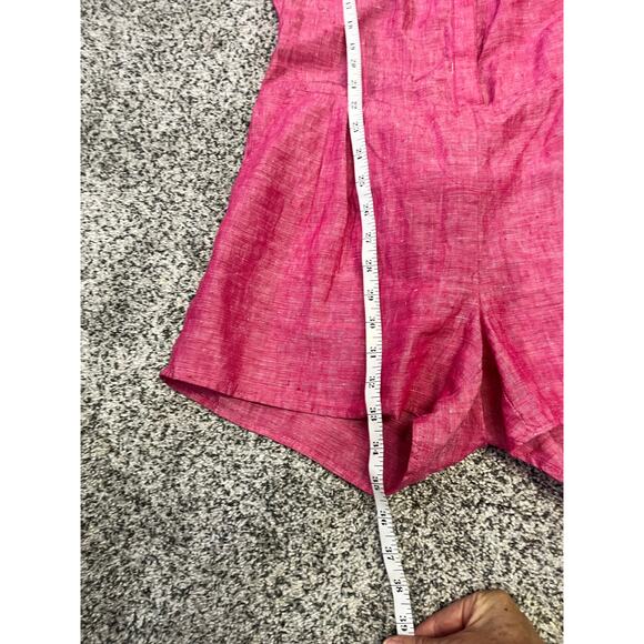 Joie Belted Linen Romper Toinette Pink Cutout Back Pockets Chambray Shorts S - Picture 11 of 15